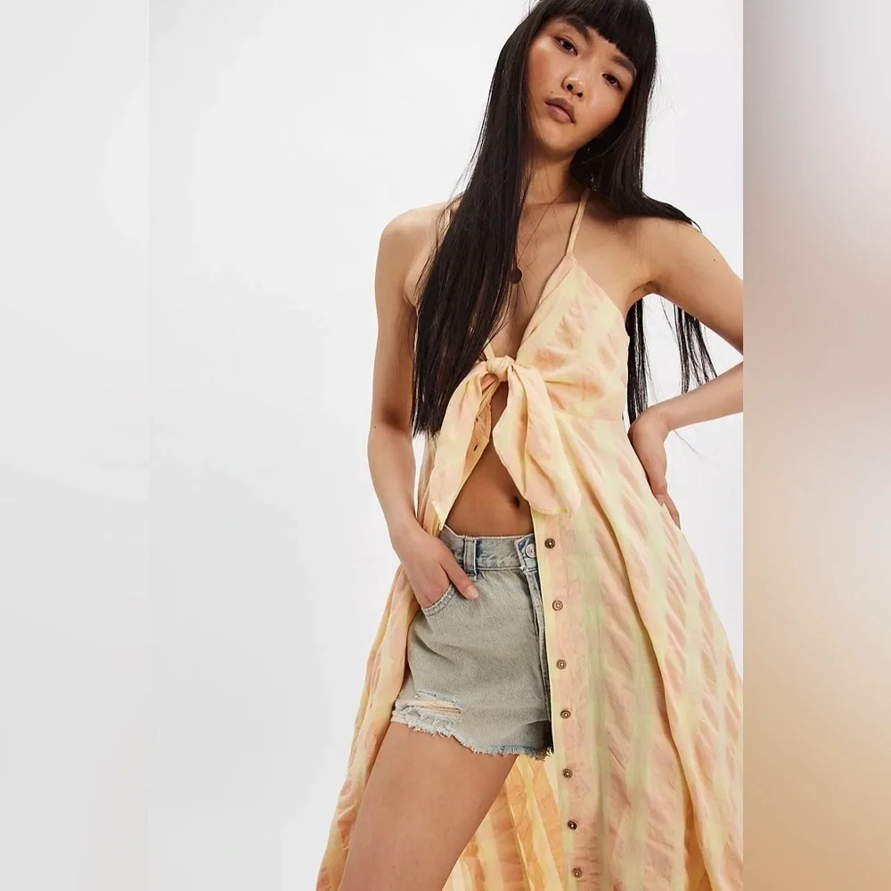 Free People Via Midi Dress Size Medium Creamsicle Combo Everly 100% Cotton
